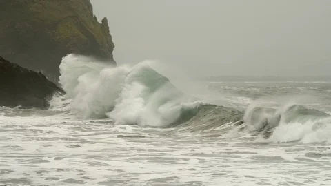 Waves, Surf, Crashing Onto Rocks Stock Footage 100137496