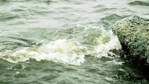 Waves on the surface of the dark green water in the river. Media. Natural Stockbeeldmateriaal 172486395