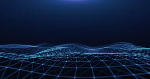 Waves on the surface of a plexus of white dots and lines on a blue backgroun Stock Footage 257379624