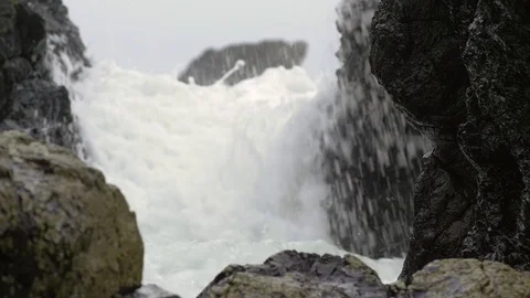 Waves Surge over Rocks Causeway Coast Northern Ireland Stock Footage 99486808