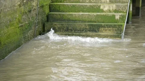 Waves of the Thames Lapping Steps Stock Footage 41593738