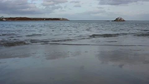 Waves in a tiny, lonely beach in Burela, in the Cantabrian coast Stock Footage 236941725