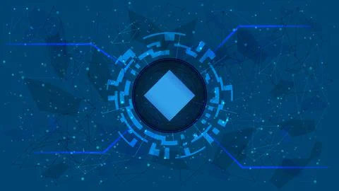 Waves token symbol in a digital circle on polygonal blue background. Stock Illustration