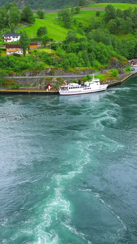 Waves trail behind a cruising ship Video stock 313173322