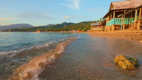 Waves on a Tropical Beach at Sunset. Slowmotion Video stock 308993893