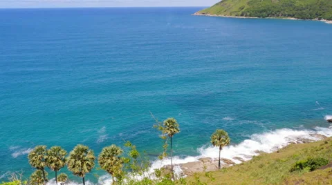 Waves on Tropical Shoreline Stock Footage 56477315