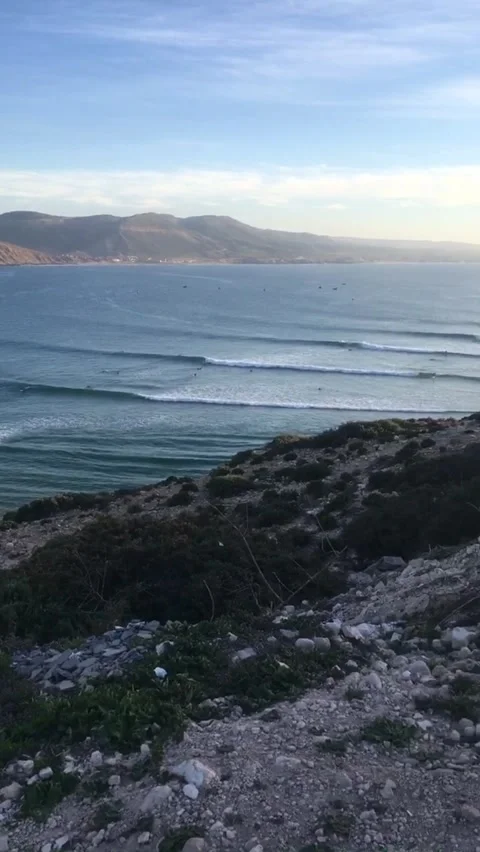 Waves tumble into the coast of Morocco Video stock 304161112