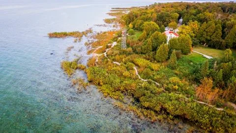 Waves upon Grand Traverse Light Foto stock
