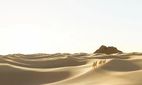 The waves of the vast desert nature. There are sandstone mountains and came.. Illustrazione stock