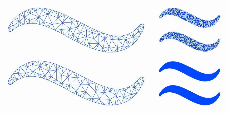 Waves Vector Mesh 2D Model and Triangle Mosaic Icon Stock Illustration