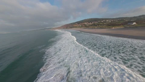 Waves On A Very Long Beach With Rocks In The Water And The Sand Aerial View Stock Footage 333201316