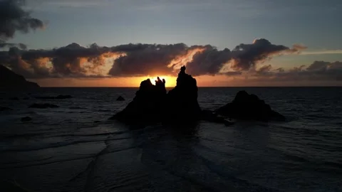 Waves With View Of Sunset At Ocean, Tenerife Stock Footage 243674204