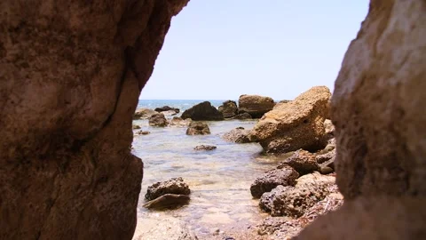 Waves View through Stone Window Stock Footage 158120358