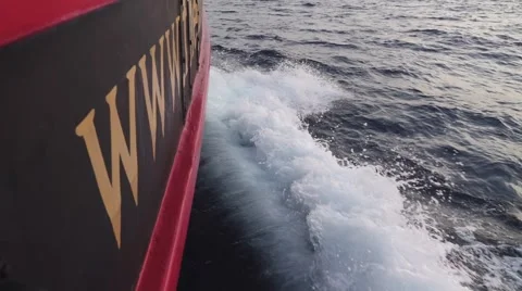 Waves wake from boat slow motion  Stock Footage 66252852