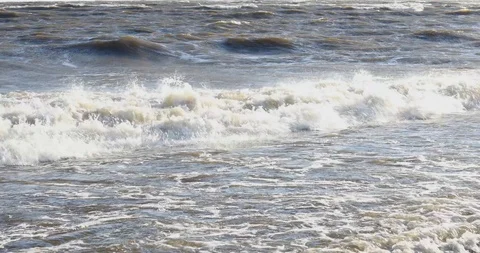 Waves Wash The Sandy Beach And Large Stones And Boulders. Stock-Footage 111418322