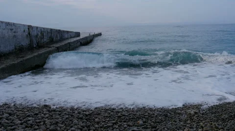 Waves washes pebble beach, the Black Sea, Crimea, Russia Stock Footage 64036547