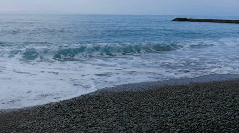Waves washes pebble beach, the Black Sea, Crimea, Russia Stock Footage 64036590