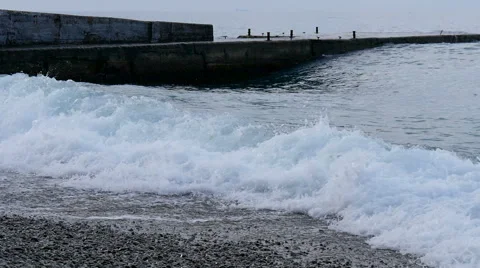 Waves washes pebble beach, the Black Sea, Crimea, Russia Stock Footage 64180329