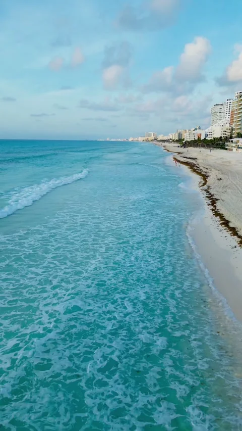 Waves washing a white sand beach in the Mexican Caribbean Stock Footage 342090284