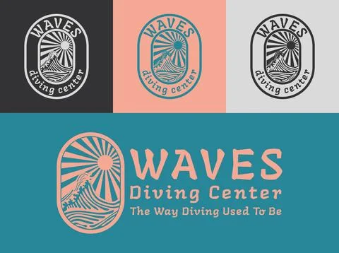 Waves water with sun diving center and surfing club Illustrazione stock