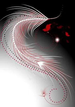 Waves white and red feathers with a decor of butterflies Stock Illustration