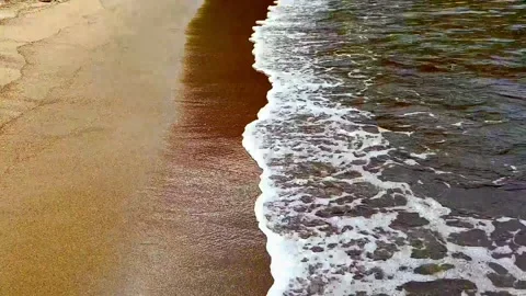 Waves with white foam gently run  onto the sandy beach. Italy. Stock Footage 310178558
