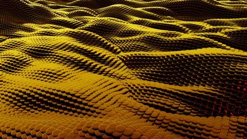 Waves yellow metallic liquid with reflections. 3D rendering Stock Illustration