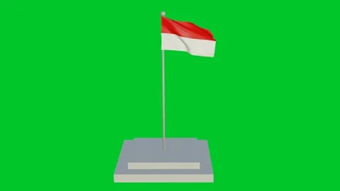 Waving 3D Indonesian Flag on Pole with Base on Green Screen Stock Footage 309809194