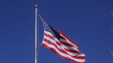Waving American Flag - Close Up Stock Footage 34442541