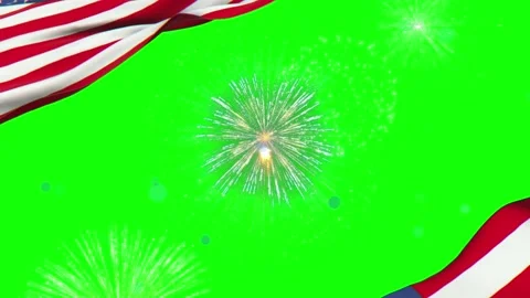 Waving American Flag with Exploding Fireworks on a Green Screen Background for Видео 338316594