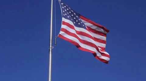 Waving American Flag - Low Angle Stock Footage 34442441