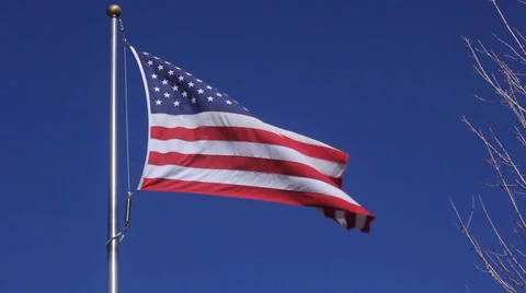 Waving American Flag - Medium Shot Stock Footage 34442637