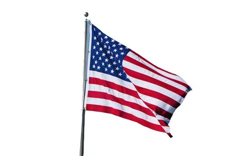 Waving American flag on a silver pole, showing red and white stripes with b.. Stock Illustration