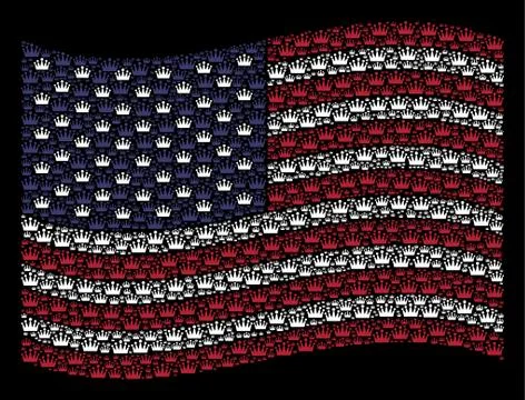 Waving American Flag Stylization of Crown Icons Illustrazione stock
