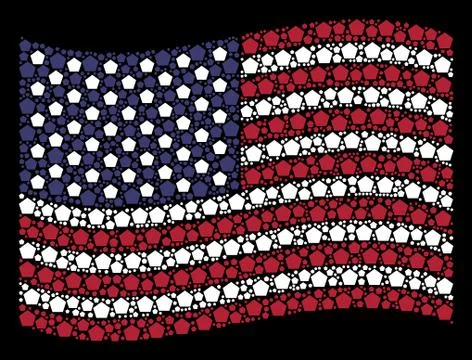 Waving American Flag Stylization of Filled Pentagon Icons Stock Illustration