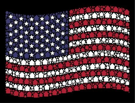 Waving American Flag Stylized Composition of Cabin Stock Illustration