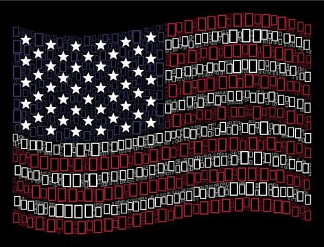 Waving American Flag Stylized Composition of Contour Rectangle Illustrazione stock