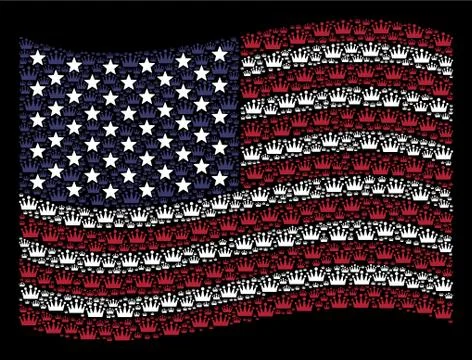 Waving American Flag Stylized Composition of Crown 스톡 일러스트