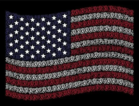Waving American Flag Stylized Composition of Ear Illustrazione stock