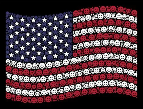 Waving American Flag Stylized Composition of Glad Smile Stock Illustration