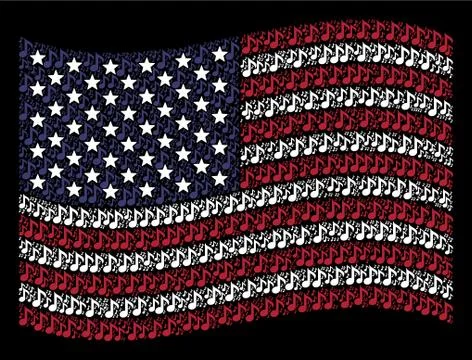 Waving American Flag Stylized Composition of Musical Note 스톡 일러스트