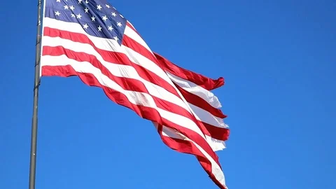 Waving American Flag with Tattered Edges Stock Footage