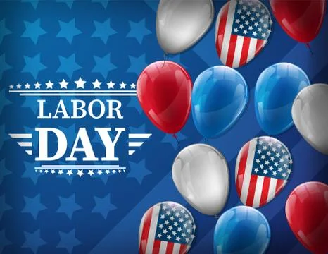 Waving American flag with typography Labor Day, September 7th, United state o Stock Illustration