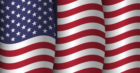 Waving American flag vector. Close up United States of America official flag. Stock Illustration