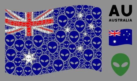 Waving Australia Flag Collage of Alien Face Items 스톡 일러스트