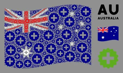 Waving Australia Flag Collage of Create Icons Stock Illustration