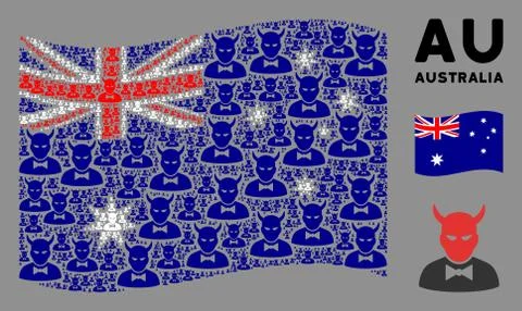 Waving Australia Flag Collage of Devil Items 库存插图