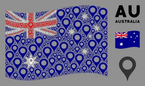 Waving Australia Flag Collage of Map Marker Icons Stock Illustration