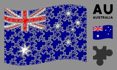 Waving Australia Flag Collage of Plugin Icons Stock Illustration