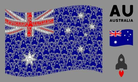 Waving Australia Flag Collage of Space Rocket Icons イラスト素材